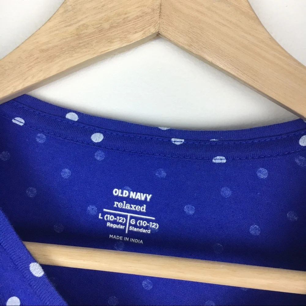 Old Navy‎ Kids Girls Size Large 10 12 Blue White Polka Dot Long Sleeve Shirt Top